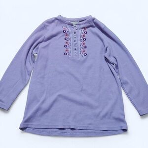 Embroidered Waffle Knit Henley Purple Long Sleeve Top